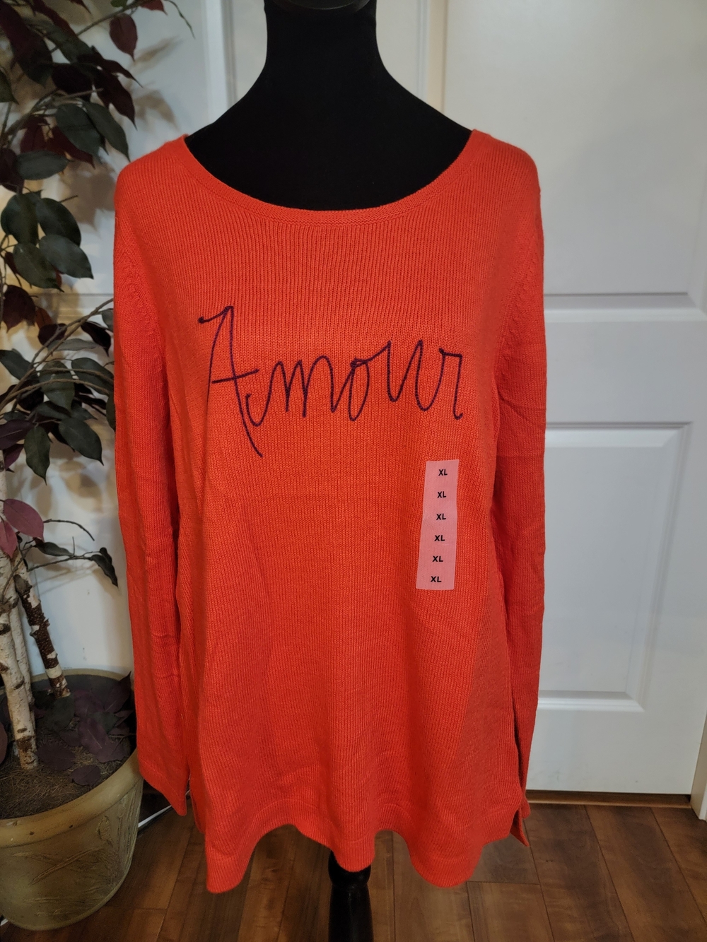 Old Navy Bright Red 'Amour' Script Knit Sweater